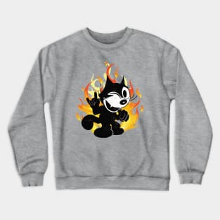 Felix the Cat Flashes Rock & Roll Devil Horns Hand Signal Super Faded Distressed Design Crewneck Sweatshirt